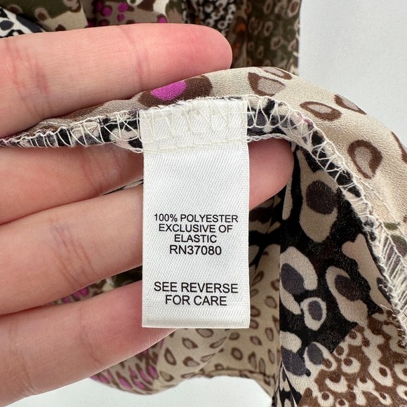 Est. 1946 Brown Leopard Patchwork Smocked Shoulder Long Sleeve Boho Top Size XL - Picture 3 of 8